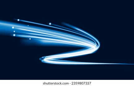 Abstract speed line background with dynamic light fiber cable technology network and Electric car concept innovation background, vector design