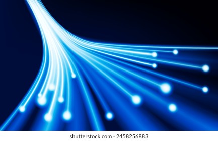 Abstract speed line background with dynamic light fiber cable technology network and Electric car concept innovation background, vector design