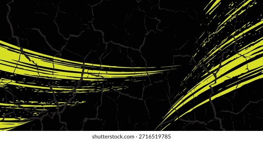 Plantilla de diseño de Anuncio de semitono negro de estilo de línea de velocidad Abstractas. Patrón de puntos semitono amarillo y negro con textura grunge. Estilo deportivo, comic pop art puntos blancos y negros, Eps 10.
