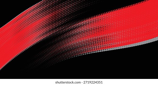 Modelo de design de banner de meio-tom preto estilo de linha de velocidade abstrata. Padrão de pontos de meio-tom vermelho e cinza com textura grunge. Sporty estilo preto e branco ponto pop art quadrinhos, Eps 10, Moderno.
