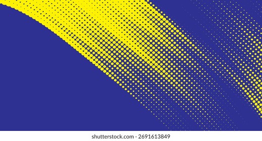 Plantilla de diseño de Anuncio de semitono azul de estilo de línea de velocidad Abstractas. Patrón de puntos de semitono azul y kuning con textura grunge. Estilo deportivo blanco y negro punto pop art cómic, Eps 10.