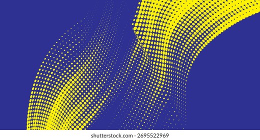 Plantilla de diseño de Anuncio de semitono azul de estilo de línea de velocidad Abstractas. Patrón de puntos de semitono azul y kuning con textura grunge. Estilo deportivo blanco y negro punto pop art cómic, Eps 10.