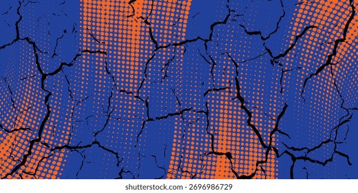 Plantilla de diseño de Anuncio de semitono azul de estilo de línea de velocidad Abstractas Patrón de puntos de semitono naranja y azul con textura grunge. Estilo deportivo naranja y azul punto pop art cómic, Eps 10, moderno.