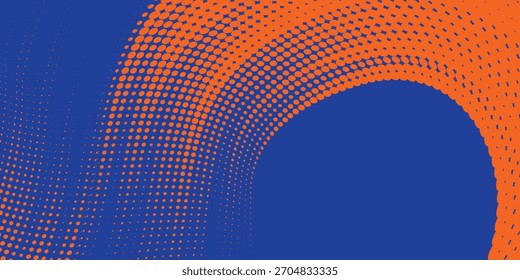 Plantilla de diseño de Anuncio de semitono azul de estilo de línea de velocidad Abstractas Patrón de puntos de semitono naranja y azul con textura grunge. Cómic de arte pop de puntos naranja y azul de estilo deportivo, Eps 10.
