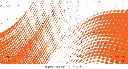 Plantilla de diseño de Anuncio de semitono azul de estilo de línea de velocidad Abstractas Patrón de puntos de semitono naranja y blanco con textura grunge. Cómic de arte pop de puntos blanco y naranja de estilo deportivo, Eps 10.