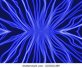 Abstract speed lines. Array with dynamic emitted particles. Moving effect light. High-speed network concept. Big data transfer background. 3d vector illustration.
