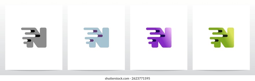 Abstract Speed Lines Rounded Porous Exposed Crumple Initial Letter Logo Design N 