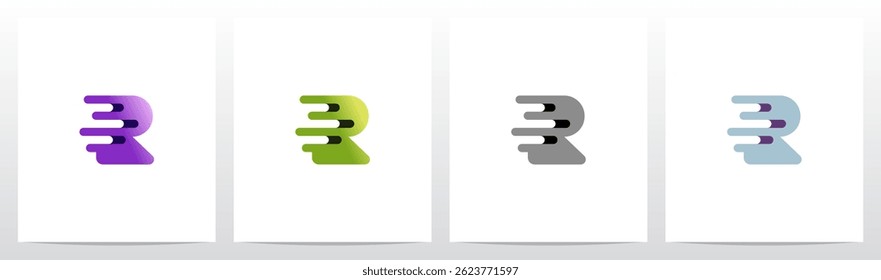 Abstract Speed Lines Rounded Porous Exposed Crumple Initial Letter Logo Design R 