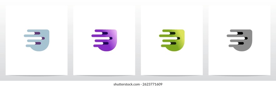 Linhas de velocidade abstratas arredondadas porosas expostas amontoado letra inicial logotipo design U 