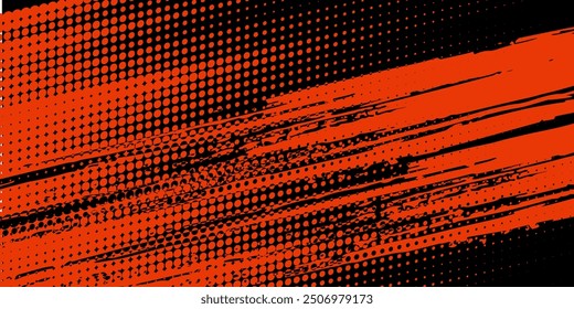 Líneas de velocidad Abstractas estilo Plantilla de diseño de Anuncio semitono de color naranja. Ilustración vectorial. Vector de semitono moderno Vector grunge  de semitono de puntos naranjas