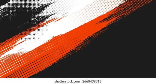 Abstract speed lines style orange color halftone banner design template. Vector illustration.