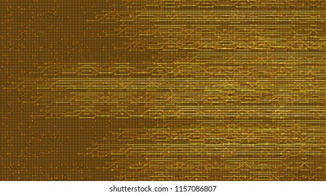 Abstract Speed Motion with Circuit Microchip Technology on Gold  Background,Hi-tech Digital and Connection Concept design,Free Space For text in put,Vector illustration.