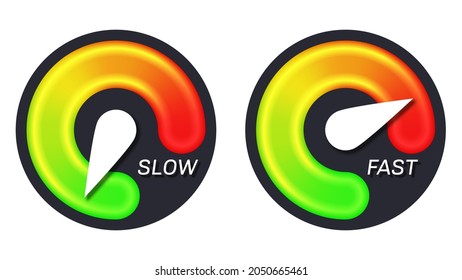 Abstract speedometer with scale from green to red. Fast and slow download. Speed test. Vector illustration.