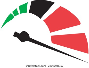 Abstract Speedometer Vector Gauge. High Speed Performance Indicator Icon, Redline Acceleration Dial Silhouette, Fast Internet Connection Level, Tachometer Progress Graphic Asset