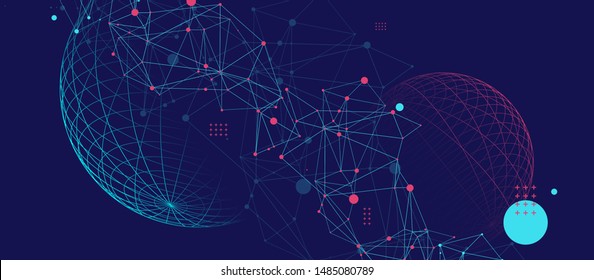 Abstract sphere background with plexus effect. 3D surface.