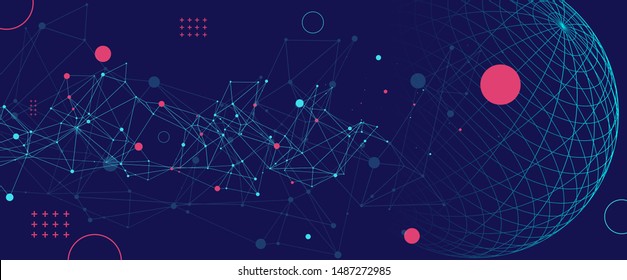 Abstract sphere background with plexus effect. 3D surface.