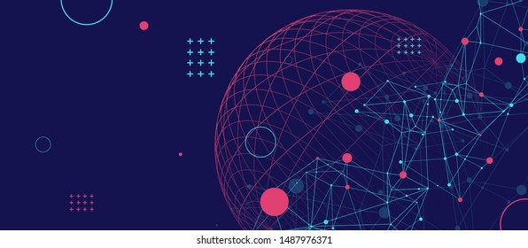 Abstract sphere background with plexus effect. 3D surface.