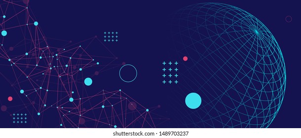 Abstract sphere background with plexus effect. 3D surface.