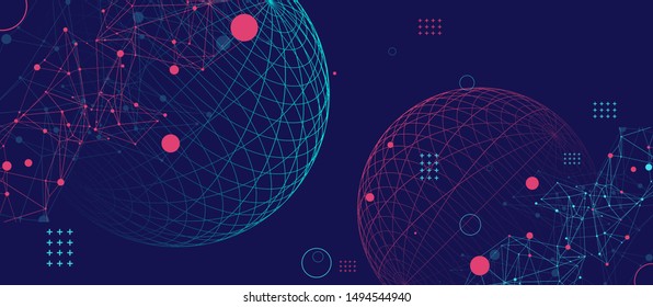 Abstract sphere background with plexus effect. 3D surface.