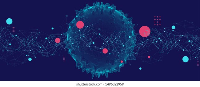 Abstract sphere background with plexus effect. 3D surface.