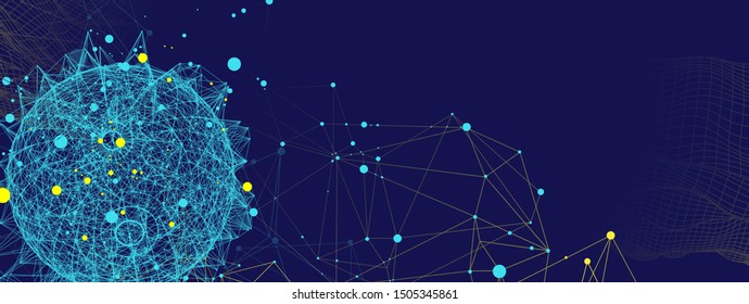 Abstract sphere background with plexus effect. 3D surface.