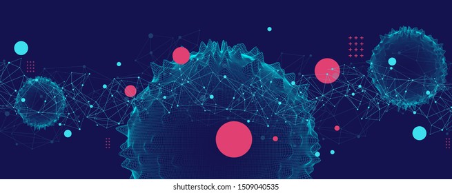 Abstract sphere background with plexus effect. 3D surface.