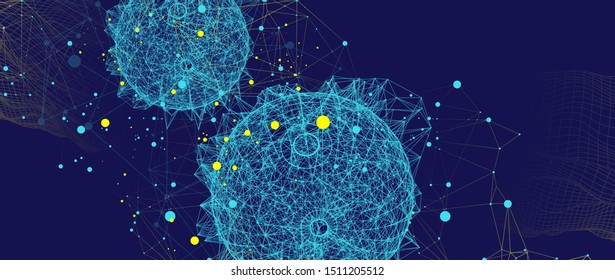 Abstract sphere background with plexus effect. 3D surface.