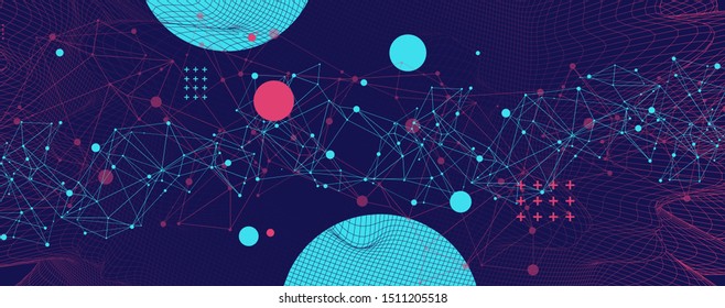 Abstract sphere background with plexus effect. 3D surface.