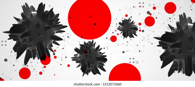 Abstract sphere background with plexus effect. 3D surface.