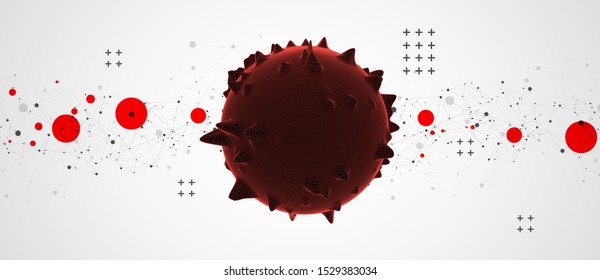 Abstract sphere background with plexus effect. 3D surface.