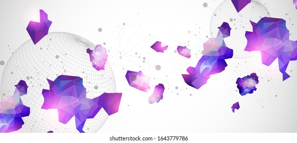 Abstract sphere background with plexus effect. 3D surface.