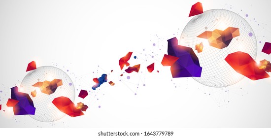 Abstract sphere background with plexus effect. 3D surface.