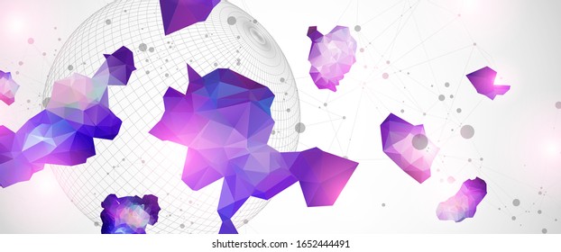 Abstract sphere background with plexus effect. 3D surface.