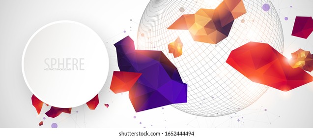 Abstract sphere background with plexus effect. 3D surface.