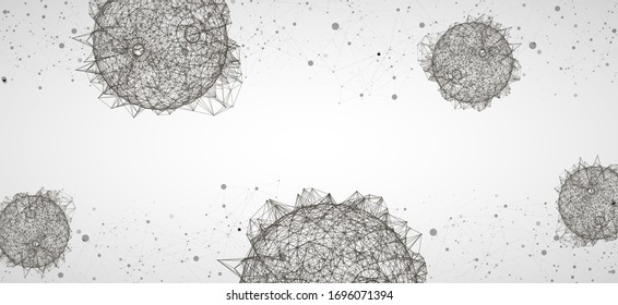 Abstract sphere background with plexus effect. 3D surface.