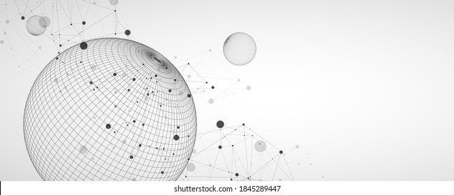 Abstract sphere background with plexus effect. 3D surface. Vector illustration.