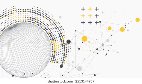 Abstract sphere background with plexus effect. 3D surface. Vector illustration.