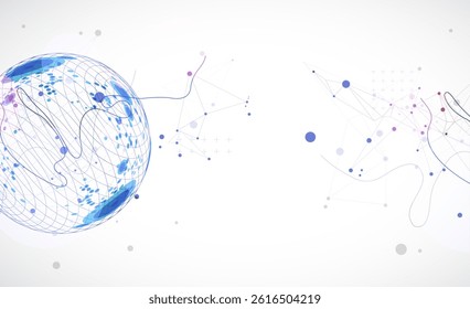Abstract sphere background with plexus effect. 3D surface. Vector illustration.