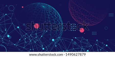 Abstract sphere background with plexus effect. 3D surface.