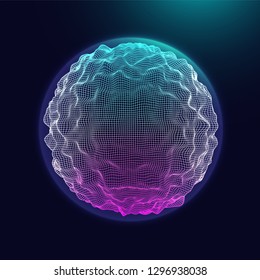Abstract sphere background with waves. 3D surface. 