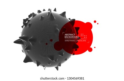 Abstract sphere background with waves. 3D surface.