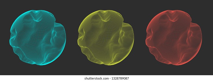 Abstract sphere background with waves. 3D surface. 