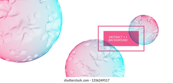 Abstract sphere background with waves. 3D surface. 