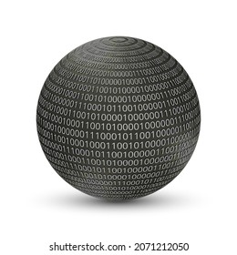 Abstract sphere with binary numbers on the surface. Vector illustration.