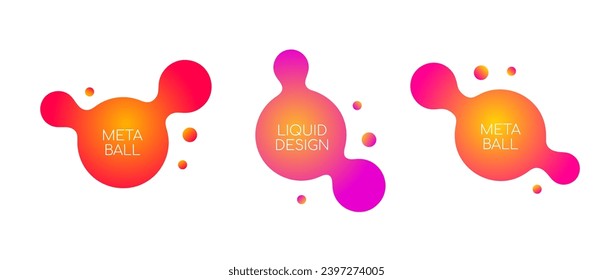 Abstract sphere blob collection. Gradient liquid metaballs set. Colorful amoeba blotches, drops or stains bundle. Morphing design elements for label, sticker, banner, tag, collage, poster. Vector pack