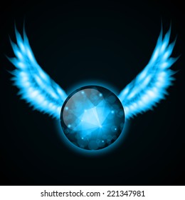 Abstract sphere with blue fire wings. EPS10 vector
