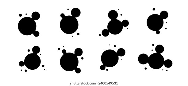 Abstract sphere bubble collection. Black liquid metaball set. Silhouette amoeba blotches, drops or blobs pack. Morphing design elements for label, sticker, banner, collage, poster, tag. Vector bundle