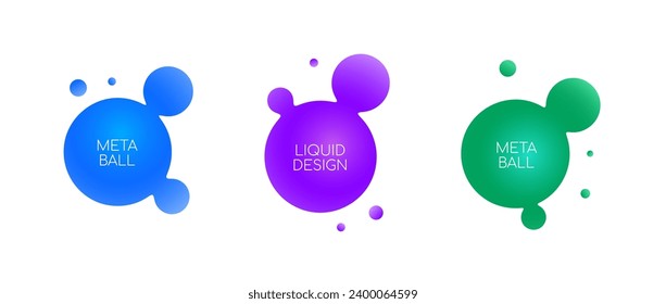 Abstract sphere bubble collection. Gradient liquid metaball set. Colorful amoeba blotches, drops or blobs pack. Morphing design elements for label, sticker, banner, collage, poster, tag. Vector bundle