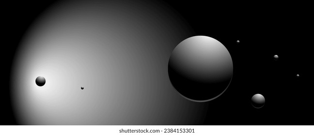 Abstract sphere and circle in the black and white cosmic background