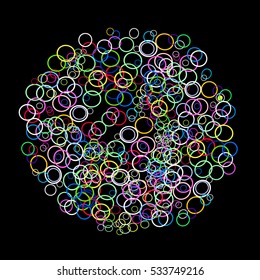 Abstract sphere from circles on a black background. Vector element for design. 